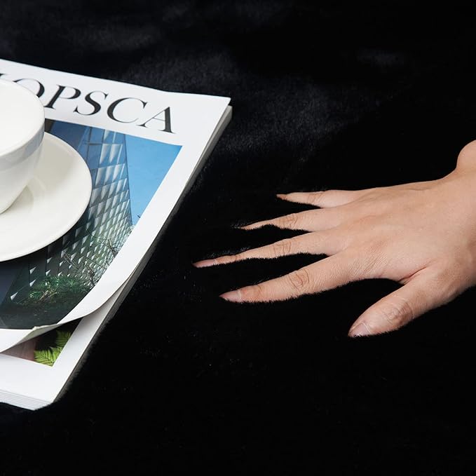 Ghouse Black Faux Rabbit Fur Area Rug 6x9 Machine Washable Area Rugs for Bedroom Fluffy Rugs for Living Room No-Shedding Carpet Sheepskin Rug