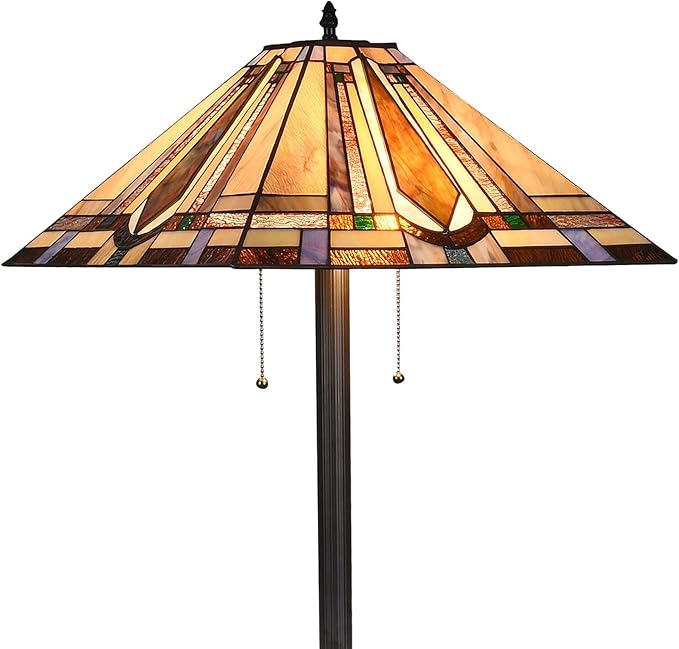 Tiffany Style Mission Floor Lamp 65" Tall Stained Glass Floor Standing Light Fixture for Living Room Reading Bedroom Office, Multi-Colored