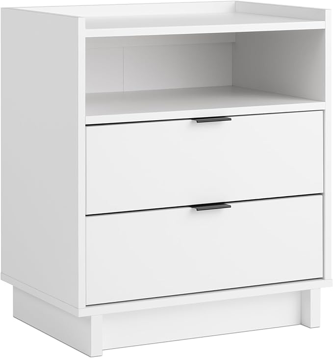 Prepac Simply Modern Nightstand Bedside Table, White Nightstand for Bedroom, End Table with 2 Drawers and Open Shelf 23.75" W x 26.75" H x 16" D