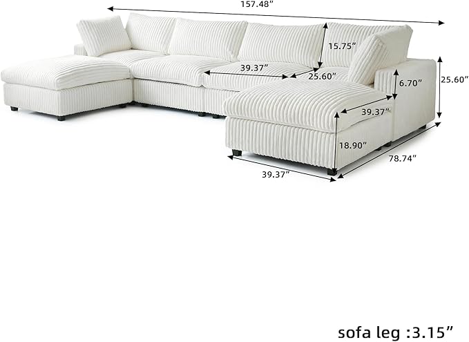 JACH Modern U Shape Sectional Couch, Convertable Modular Couches with Chaise Ottomans, Deep Seat Sofas, Sofa Covers Washable, Minimalist Plush Sofa for Living Room, Apartment, Beige