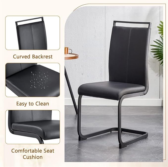 Faux Marble Dining Table Set for 6 (79 Inches Oversized Dining Room Table Set) (3.5'' Thick TOP)('H' Sturdy Base) Kitchen Table and PU Ergonomic Dining Chair 6 for Dining Room Living Room,Black