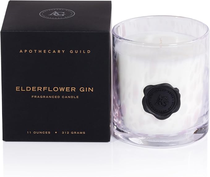 Zodax Apothecary Guild Scented Opal Glass Jar Candle in Gift Box- 11 oz - Elderflower Gin