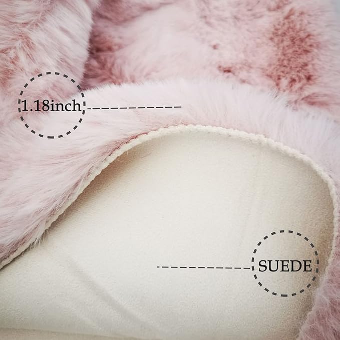 Ghouse Ultra Soft Faux Rabbit Fur Rug, Machine Washable Area Rugs for Bedroom Fluffy Rugs for Living Room, No-Shedding Carpet Sheepskin Runner Rugs Pink 2 x 8 Feet