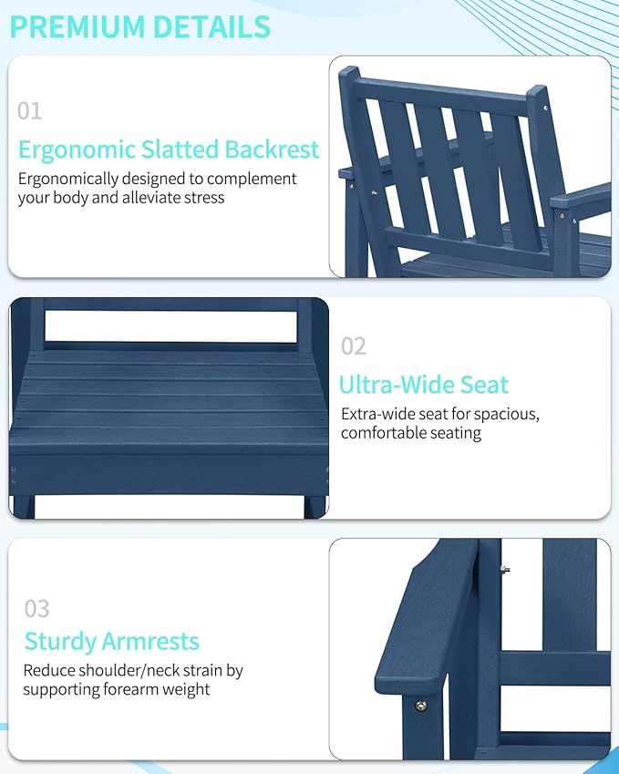 QUASCO Outdoor Patio Dining Table Set, 7-Piece Outdoor HDPE Dining Furniture Sets with Umbrella Hole Cut-Out Table and 6 Chairs for Patio, Garden, Backyard, Lawn and Poolside, Navy