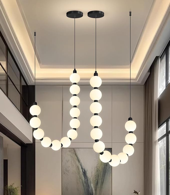 Modern Chandeliers LED Dimmable Light Acrylic Balls Ceiling Pendant Lighting for Living Room Dining Room Bedroom Adjustable Hanging Lights 25 Watts Black Lamp