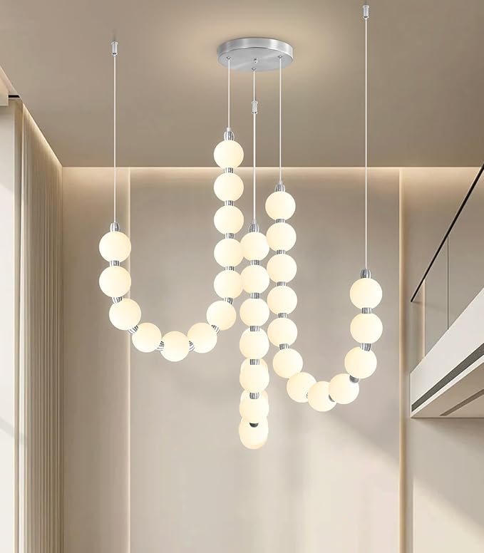 Modern Chandeliers LED Dimmable Light Acrylic Balls Ceiling Pendant Lighting for Living Room Dining Room Bedroom Adjustable Hanging Lights Silver
