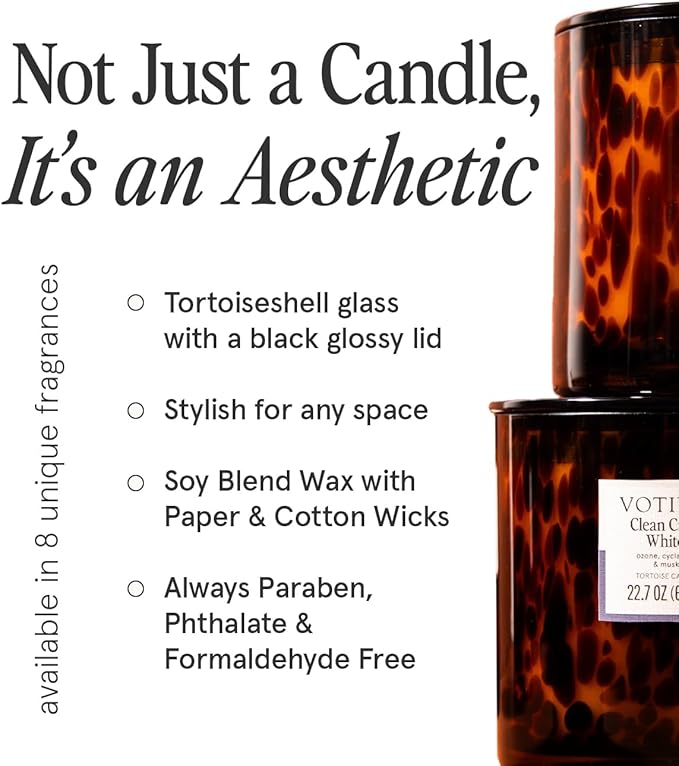 Votivo White Ocean Sands Tortoise Scented Candle | 22.7 oz Soy Wax Blend | Beach Scent | Decorative Home Decor Tortoiseshell Pattern | 100 Hour Burn Time