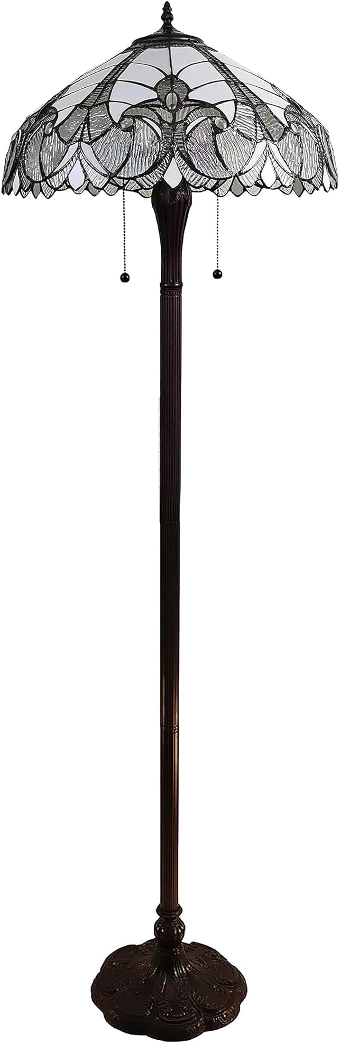 Amora Tiffany Style Floor Lamp - 62” Floral Mahogany Stained Glass Floor Lamp