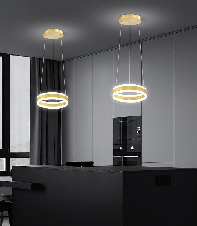 D7.8'' Modern Ring Chandelier for Dining Room LED Dimmable Pendant Lighting High Ceiling Chandelier for Living Room Foyer Bedroom Entryway 3000K-6000K Gold