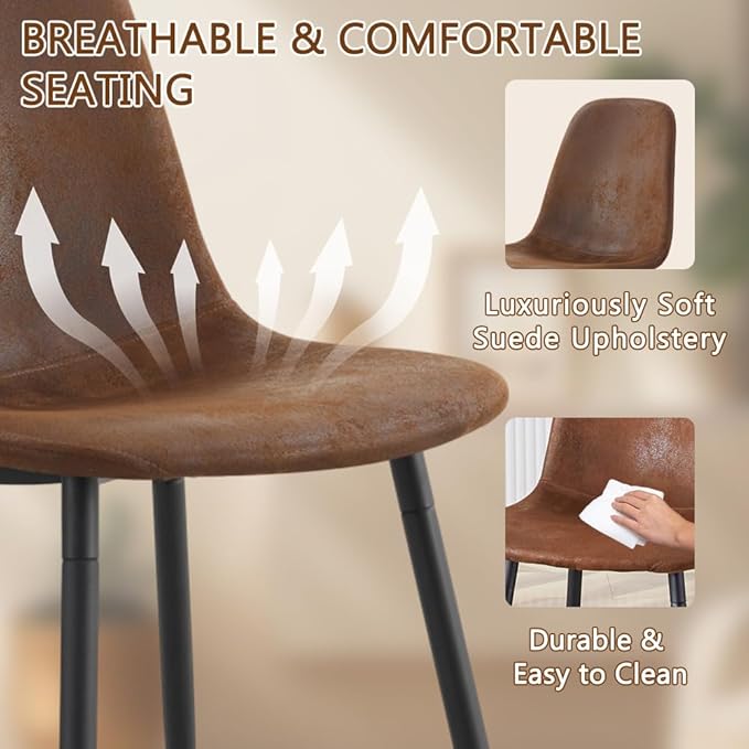 86.6" Dining Table Set for 6, Modern 7 Piece Wood Kitchen Table and Chairs Set, Rectangle Dining Room Table with 6 Upholstered Suede Chairs, Ideal for Apartment, Kitchen, Dining Room