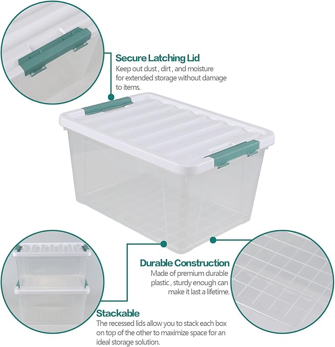 4 Packs 35 Quart Storage Bins with Lids, Stackable Storage Containers for Organizing, Clear