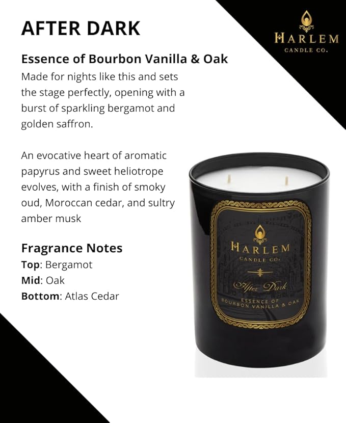 HARLEM CANDLE CO. After Dark - Luxury Scented Soy Candle, 11 oz - 80-Hour Burn Time | Bergamot, Saffron, Bourbon Vanilla, Oak | Scented Candles for Home