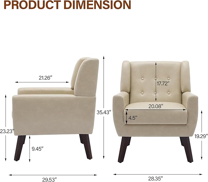 Accent Chair, Modern Faux Leather Armchair for Living Room, Comfy Upholstered Arm Chair Tufted for Indoor Bedroom Office Room (P Cream)