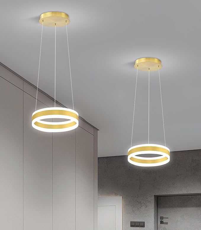 D7.8'' Modern Ring Chandelier for Dining Room LED Dimmable Pendant Lighting High Ceiling Chandelier for Living Room Foyer Bedroom Entryway 3000K-6000K Gold
