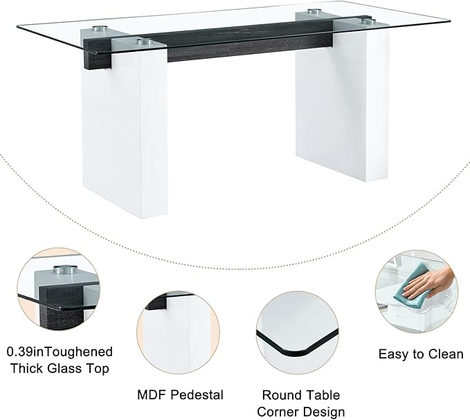 FURNITO Glass Dining Table Set for 8,Modern Dining Table Set,71 in White Dining Table with 8 PU Leather Dining Chairs for Kitchen Dining Room(Glass Dining Table + 8 PU Leather Chairs)