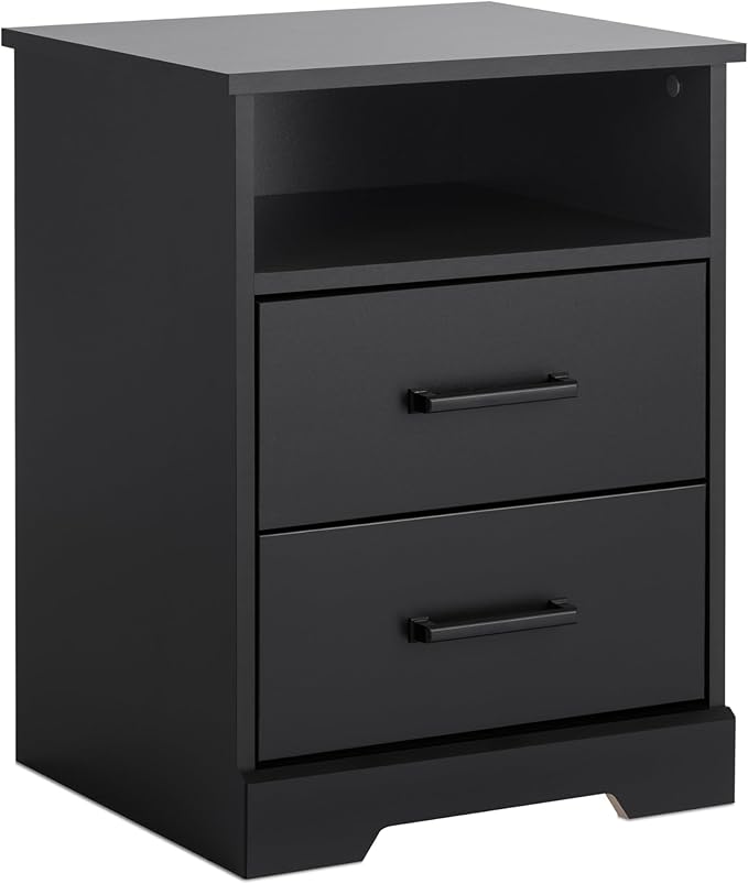 Prepac Rustic Ridge Farmhouse Nightstand Bedside Table, Black Nightstand for Bedroom, End Table with 2 Drawers and Open Shelf 16.25"D x 18.75"W x 24.5"H
