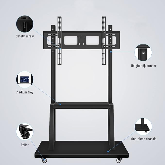 Mobile TV Cart,JYXOIHUB, Rooling TV Stand with Wheels for 32 to 70 Inch LCD LED OLED Plasma Flat Panel Screens up to 100lbs AVA1500-60-1P (Black)