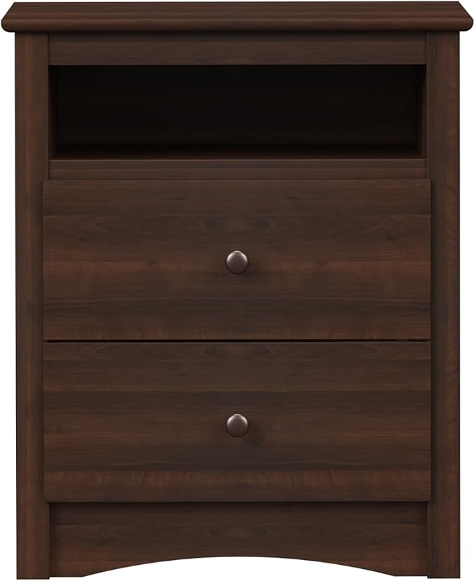 Prepac Sonoma 2 Drawer Nightstand: Elegant Bedroom Furniture, Bedside Table with Open Shelf, 23.25"W x 16"D x 28"H, Espresso