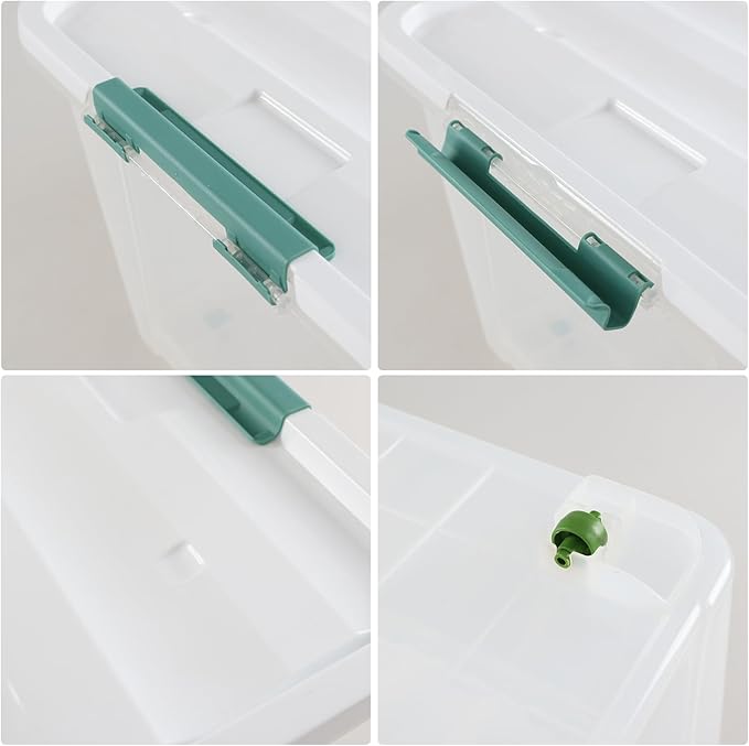 85 L Clear Latch Storage Bin with Lid and Wheels, Stackable Plastic Storage Boxs, 4 Packs