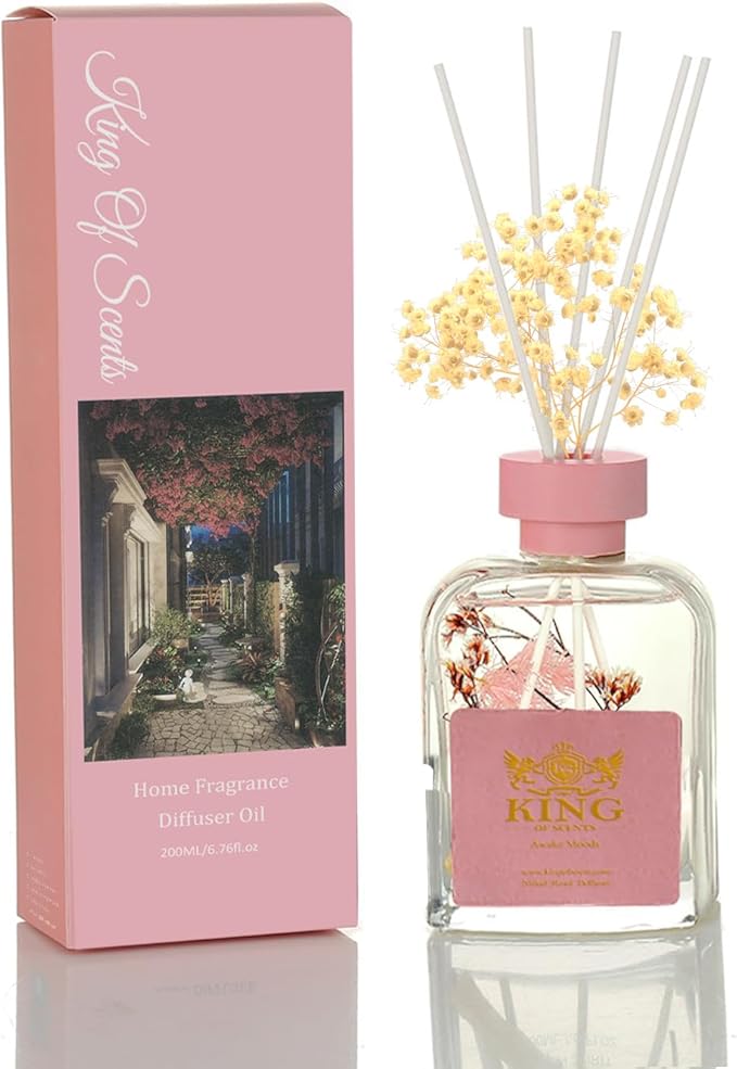 Reed Diffuser (200ml) Reed Diffuser Set,Reed Diffuser & Oil Diffuser Sticks with Flower, Aromatherapy, Home & Kitchen Décor,Fragrance and Gifts (Chiba Rose and Pink Pepper) - Pack of 3