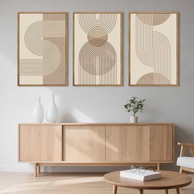 Neutral Boho Wall Art Minimalist Abstract Line Artwork for Living Room Bedroom Office 16x24 Inch Set of 3