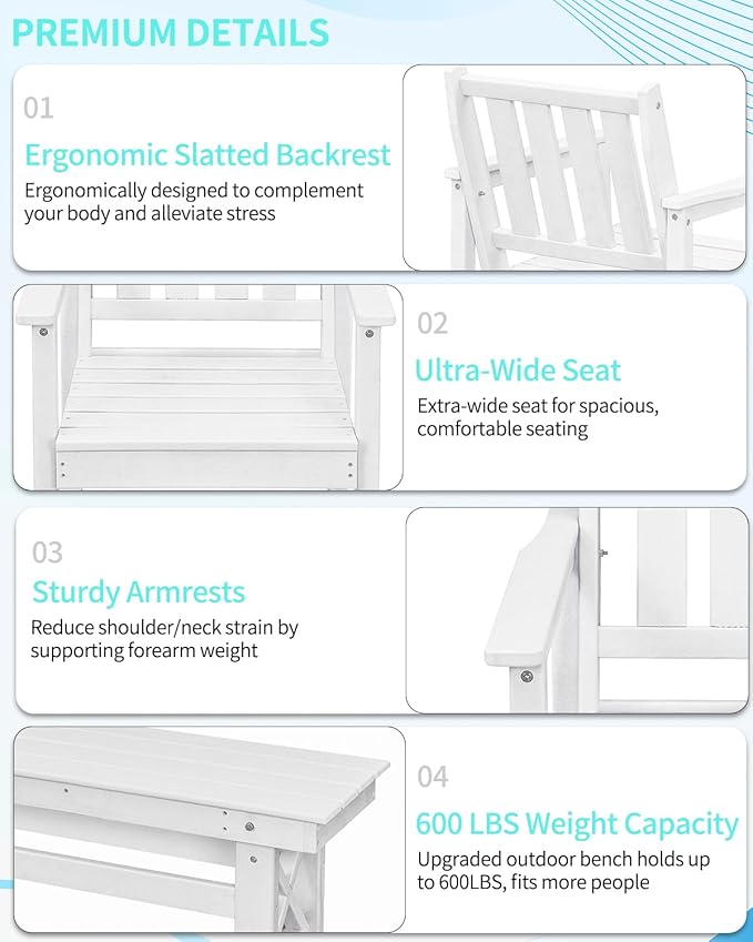 QUASCO Outdoor HDPE Dining Set for 6, Patio Dining Furniture Set with Umbrella Hole Table and 1 Bench and 4 Chairs, All Weather Outdoor Dining Bench Sets for Poolside, Garden, Deck, White