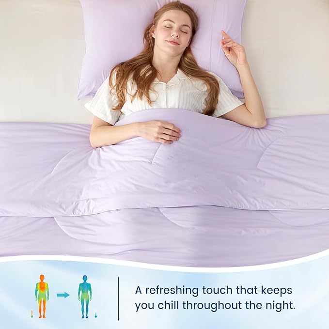 Cozy Bliss Cooling Comforter Queen Size Dual-Sided, Ultra-Soft Cooling Blankets for Hot Sleepers and Night Sweats, Breathable Lightweight Silky Smooth, Lavender Purple