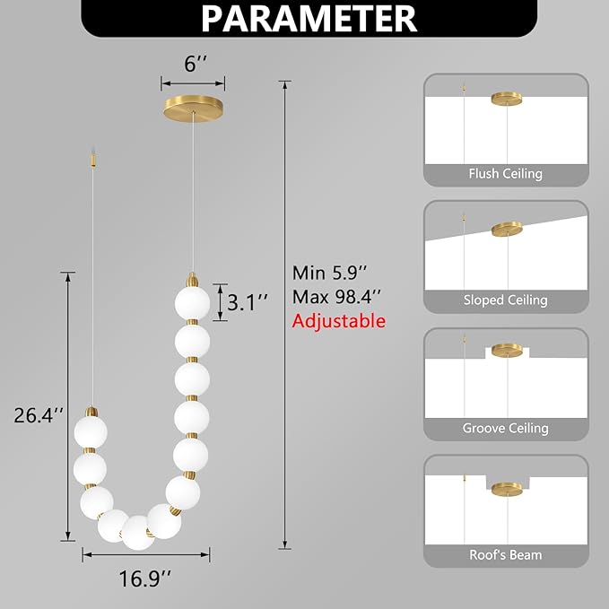Modern Chandeliers LED Dimmable Light Acrylic Balls Ceiling Pendant Lighting for Living Room Dining Room Bedroom Adjustable Hanging Lights 25 Watts Gold Lamp