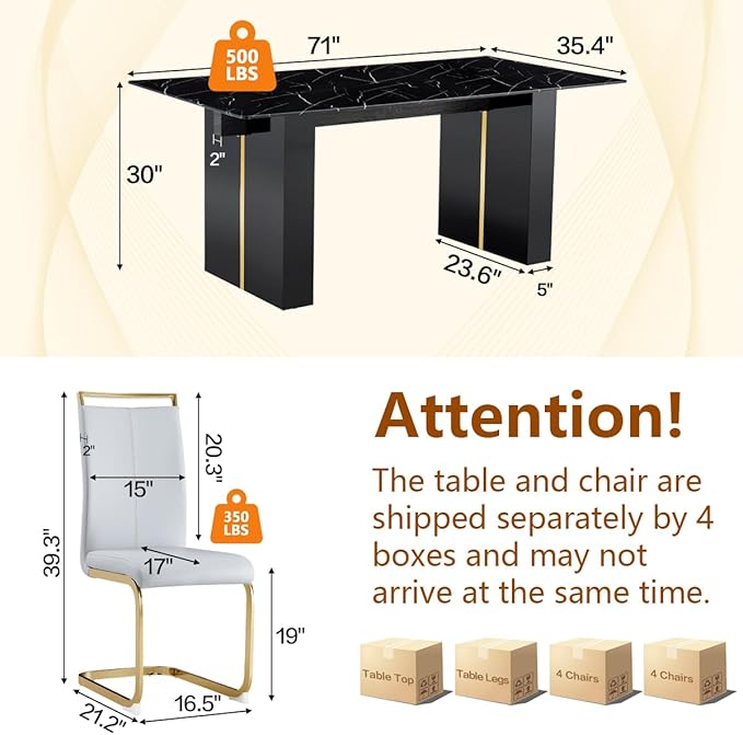 71'' Dining Table Set for 8， Faux Marble Dining Table Set for 8, Kitchen Table Set for 8 with PU Leather Chairs for Kitchen, Dining Room,Easy to Assemble