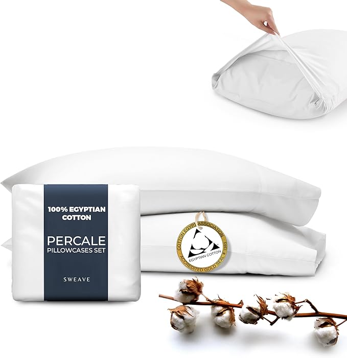 100% Egyptian Cotton King Size Pillowcases Set - Luxurious 400 Thread Count, Breathable & Hypoallergenic Percale Pillow Cases - Softer After Each Wash - Oeko-TEX Certified