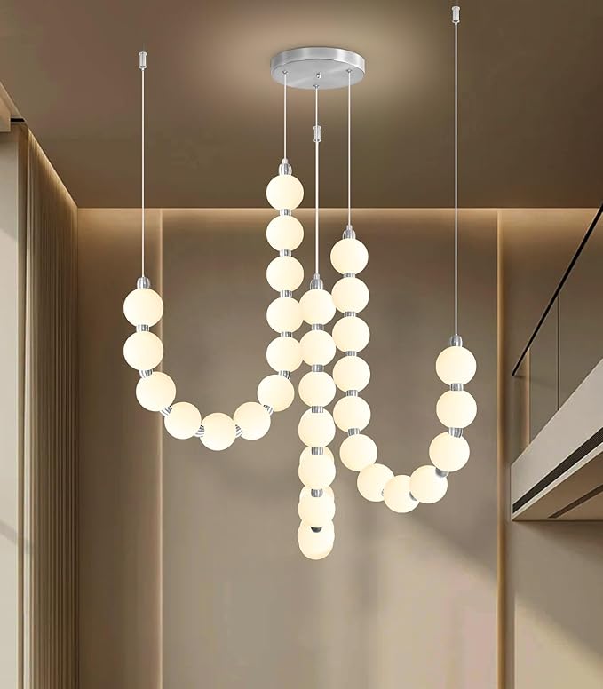 Modern Chandeliers LED Dimmable Light Acrylic Balls Ceiling Pendant Lighting for Living Room Dining Room Bedroom Adjustable Hanging Lights Silver