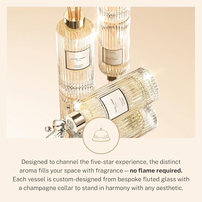 Hotel Lobby Signature Reed Diffuser – Long Lasting – Agarwood, Vetiver & Atlas Cedar – Refillable Glass Vessel – 9 Diffuser Reeds – Made in USA – 5.0 fl oz (150ml), 10 ¾” H