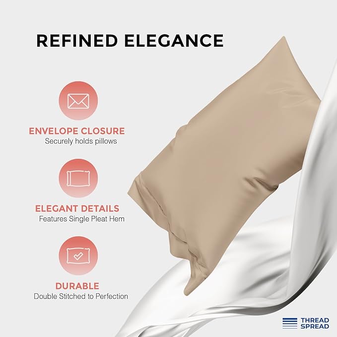 THREAD SPREAD 100% Egyptian Cotton Sheets Queen Size - 1200 Thread Count 4 PC Sheet Set Egyptian Cotton, Sateen Luxury Sheet Queen Size, Silky Soft Sateen Sheets, 17" Deep Pocket - Taupe
