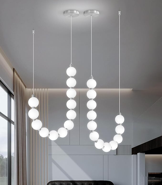 Modern Chandeliers LED Dimmable Light Acrylic Balls Ceiling Pendant Lighting for Living Room Dining Room Bedroom Adjustable Hanging Lights 25 Watts Silver Lamp