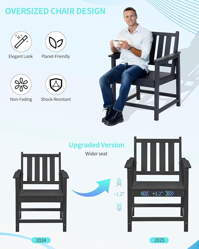 QUASCO 7-Piece Patio Dining Table Sets, Outdoor HDPE Dining Furniture Set with Umbrella Hole Table and 6 Chairs for Poolside, Porch, Yard and Garden, Black