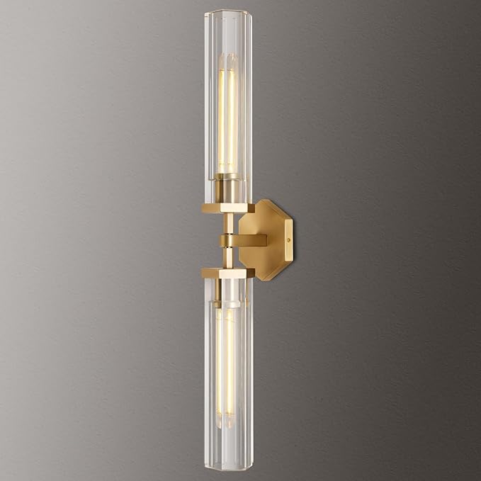 Gold Crystal Bathroom Wall Sconce Light Fixture Modern Bathroom Vanity Light,28.5in Brass Sconces Wall Lighting,Linear Indoor Wall Sconce Light for Bedroom,Hallway,Staircase,Living Room,Dining Room