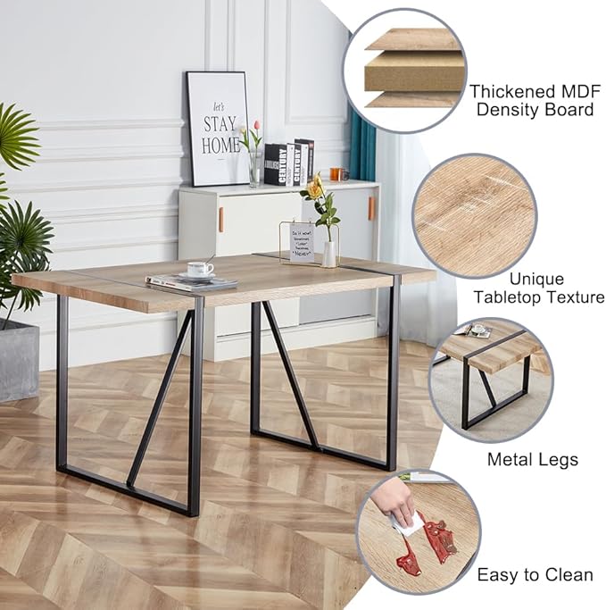 7 Piece Dining Table Set for 6,Modern 55'' Rectangle Wood Dining Table and Fabric Dining Chairs 6,Kitchen Table and Chairs for 6,Ideal for Kitchen Dining Room