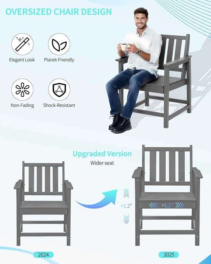 QUASCO HDPE Outdoor Dining Set for 6, Patio Dining Furniture Set with Umbrella Hole Cut-Out Table and 1 Bench and 4 Chairs, All Weather Outdoor Dining Bench Sets, Gray