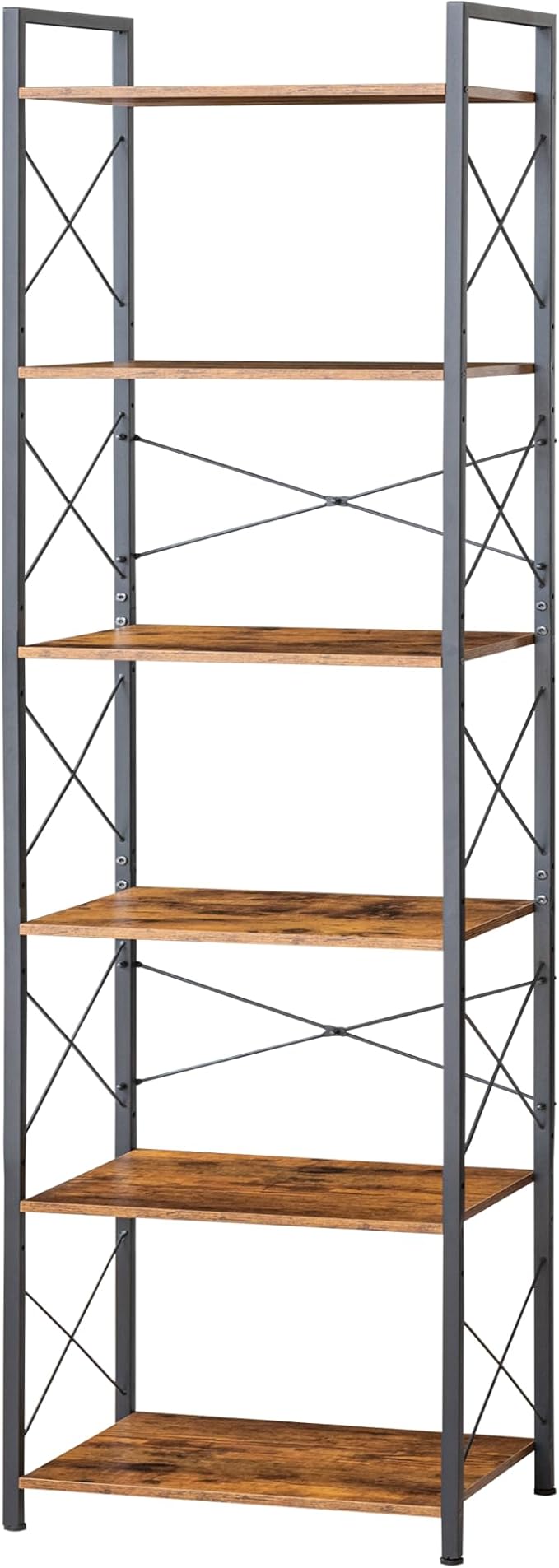 HCHQHS Narrow Bookshelf, Adjustable 6-Tier Industrial Bookcase, Rustic Open Book Shelf, Freestanding Tall Bookshelves with Metal Frame
