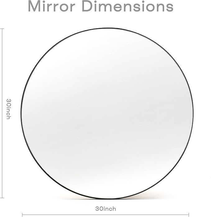 Black Round Mirror, 30 Inch Round Bathroom Mirror with Metal Frame Circle Mirrors for Wall, Bedroom, Vanity, Living Room, Entryway, Washrooms, Home Decor
