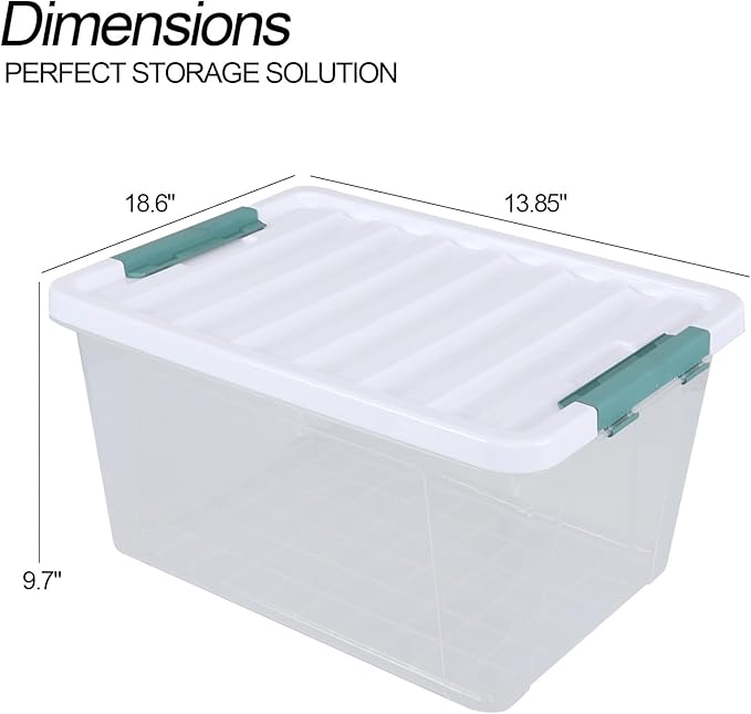 35 Quart Stackable Plastic Storage Latches Box, Clear Large Storage Bin with Lid, 6 Packs