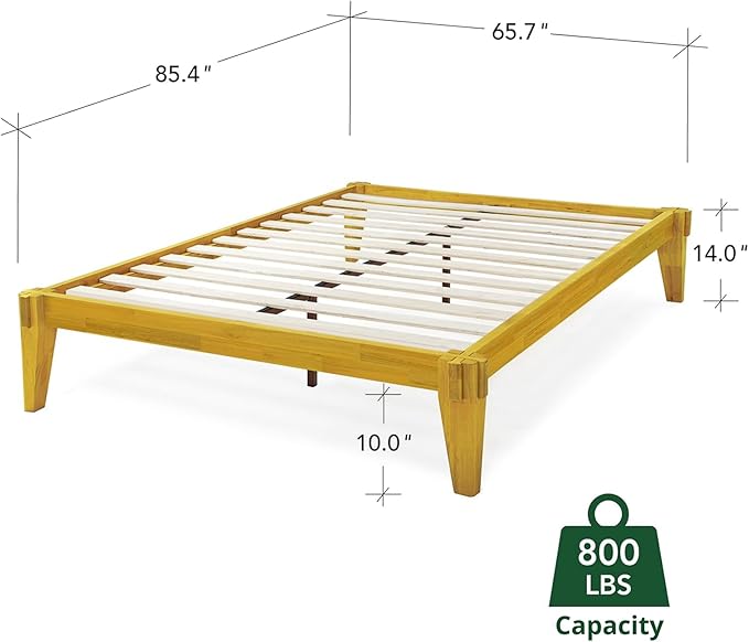 Bme Chalipa 14” Queen Bed Frame - Solid Wood Platform Bed - Japanese Joinery Bed Frame - Wood Slat Support - No Box Spring Needed - Easy Assembly - Minimalist & Modern Style, Golden Natural