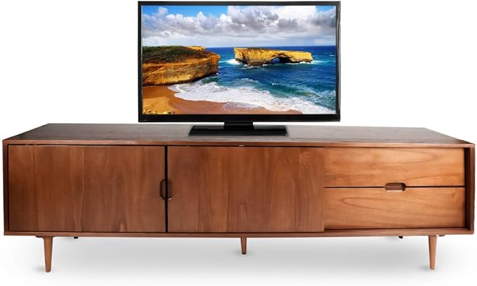 TV Stand for 55/65/75/85 up to 90 Inch TV, Mid Century Modern TV Stand for with Adjustable Shelves,Doors, Under 10 Minutes Assembly -TV Console for Living Room,TV Console Table-Walnut-72''