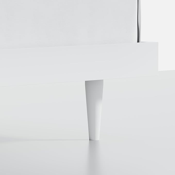 HavenWood Modern Solid Wood Platform Bed Base with Inset Wood Legs – No Box Spring Needed,Fast Assembly – Full Size in White (No Headboard)