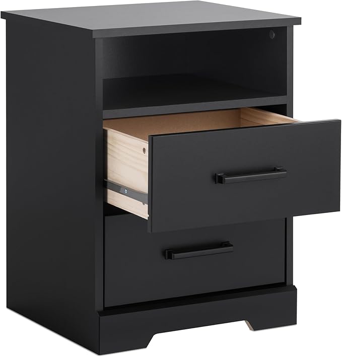 Prepac Rustic Ridge Farmhouse Nightstand Bedside Table, Black Nightstand for Bedroom, End Table with 2 Drawers and Open Shelf 16.25"D x 18.75"W x 24.5"H