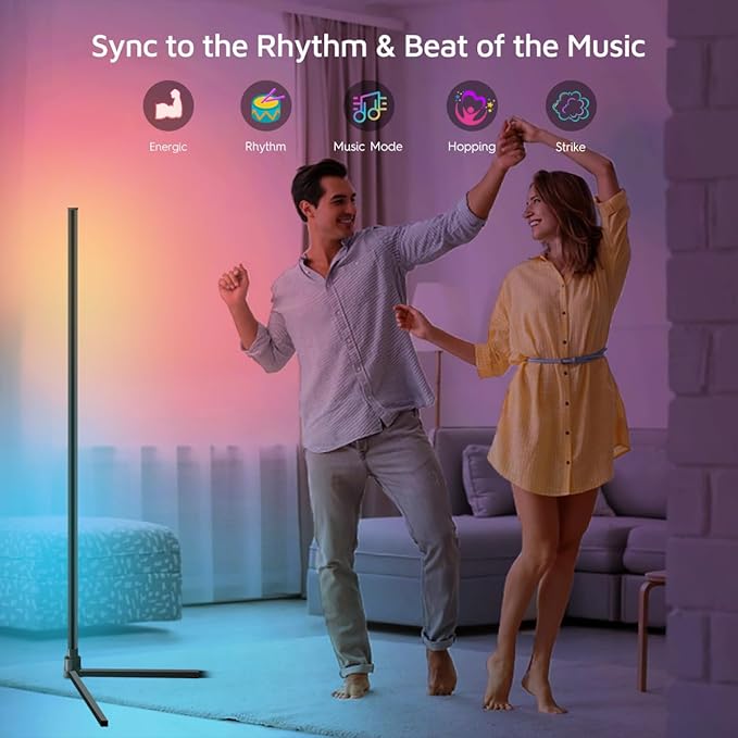 RGBWW Corner Lamp, Color Changing Floor Lamps for Living Room, Compatible with Alexa, Google Home, WiFi APP Remote Control, 2700k-6500k Smart LED 61" Tall Standing Lamp for Bedroom Game Room