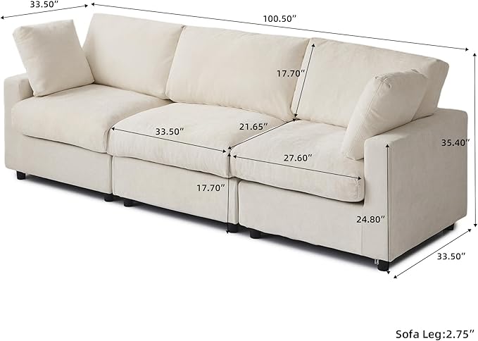 JACH 3-Seater Sectional Couches for Living Room, Deep Seat Modular Sofas, Cloud Sectional Couch, Sofa Covers Washable, Minimalist Modern Sofa for Living Room, Apartment, Beige