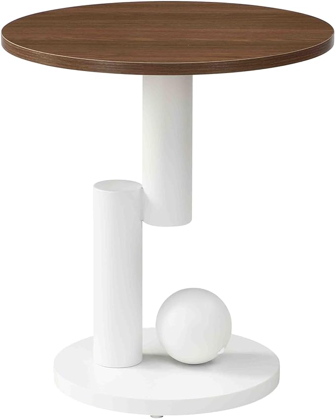 SSLine Luxury Nesting Coffee Table Set with Curved Base Modern Living Room Table Set of 2 Include Oval Coffee Table with Drawer and Round End Table for Living Room Bedroom,White Walnut