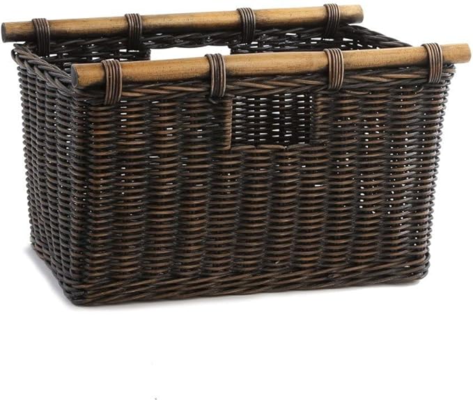 The Basket Lady Tall Narrow Wicker Storage Basket, Small, 16 in L x 9.5 in W x 10 in H, Antique Walnut Brown