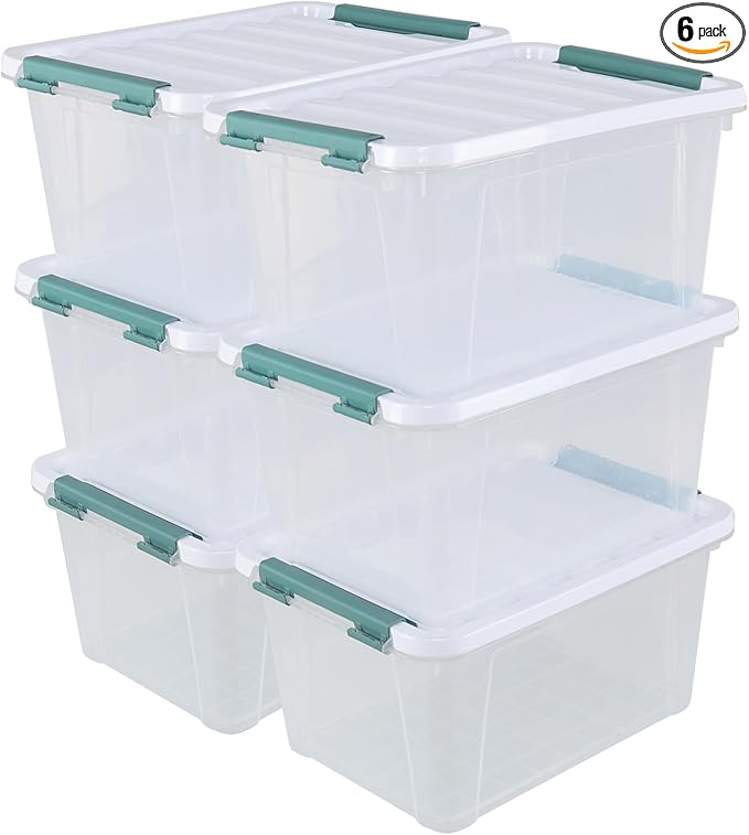 20 Quart Clear Storage Latch Box, Set of 6 Plastic Storage Containers with Lids